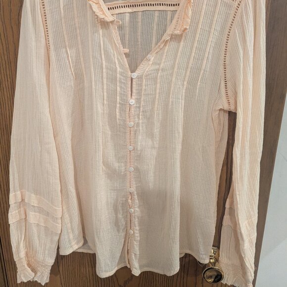 Faherty Willa Long Sleeve Organic Cotton Ruffled Blouse-Size Medium - Picture 5 of 5